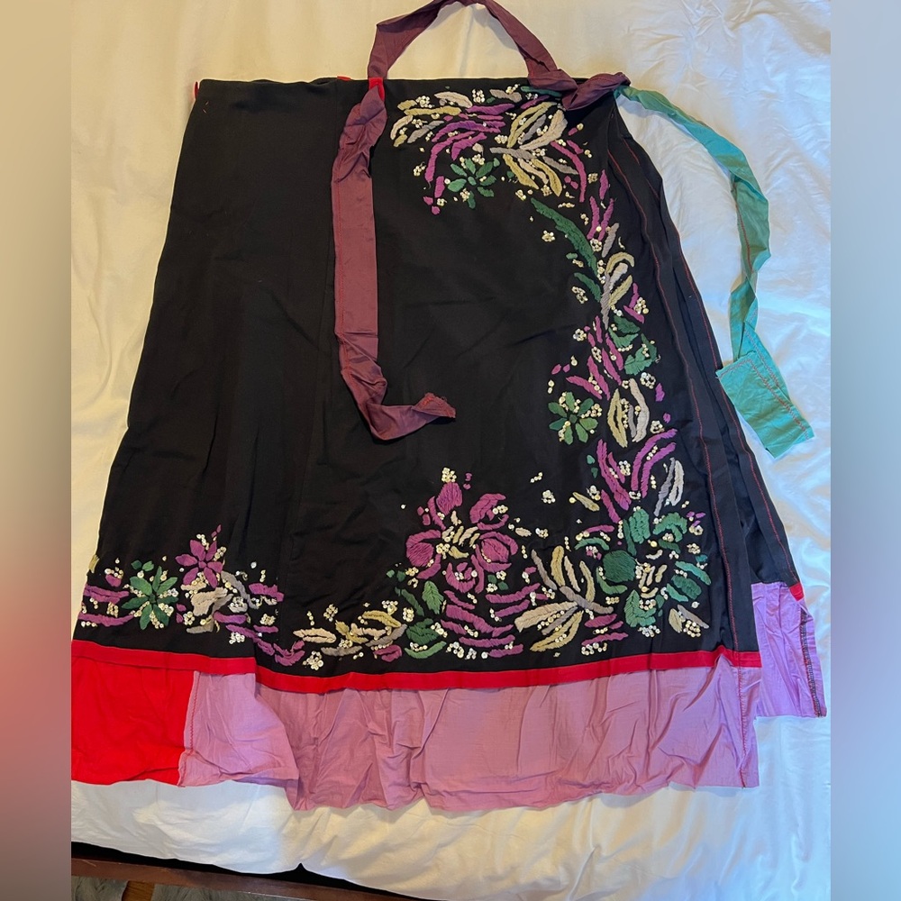 Floral Embroidered Maxi Skirt - Black and Purple